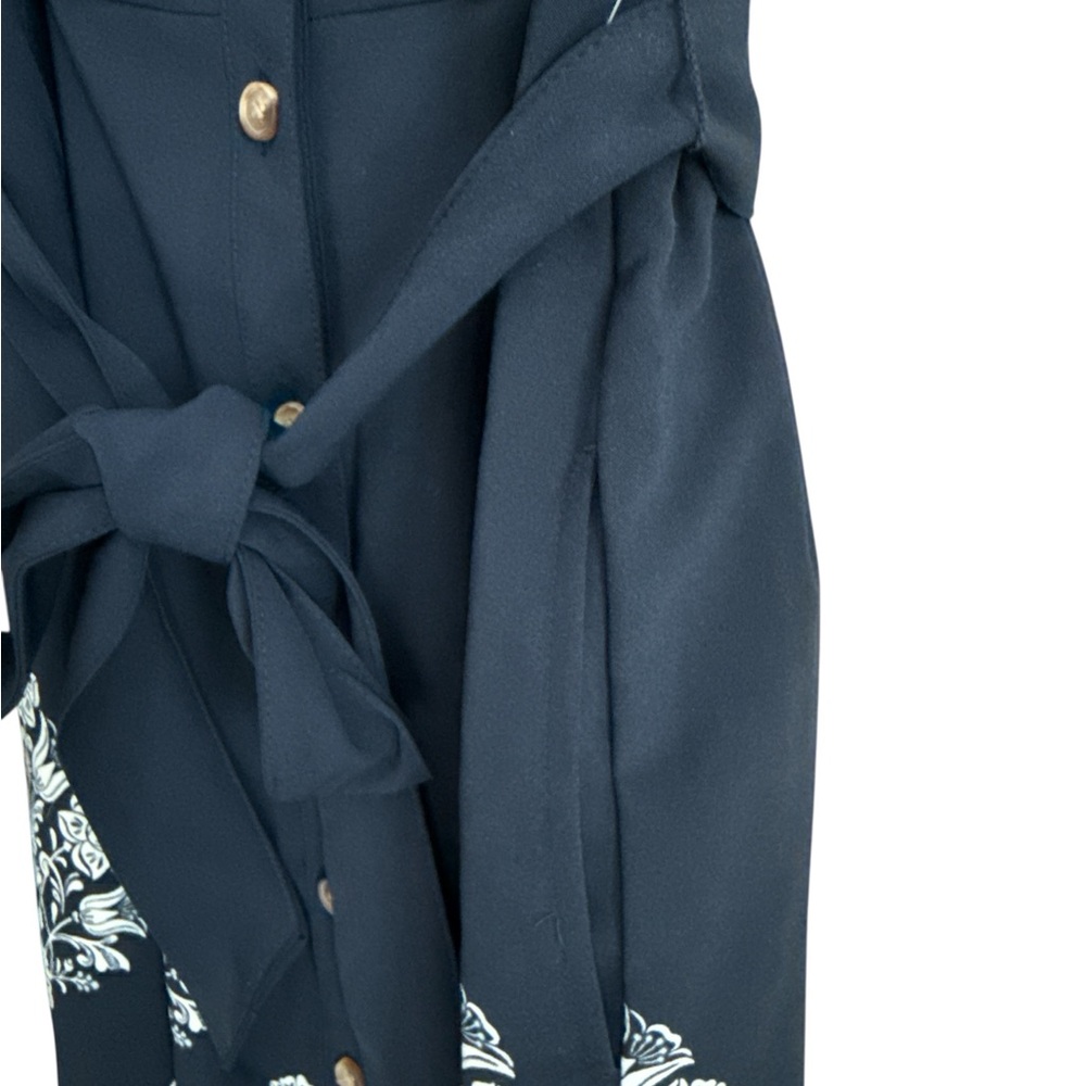 Croft & Barrow Navy Sleeveless Button-Front Maxi Dress Floral Print Pockets - Picture 3 of 4